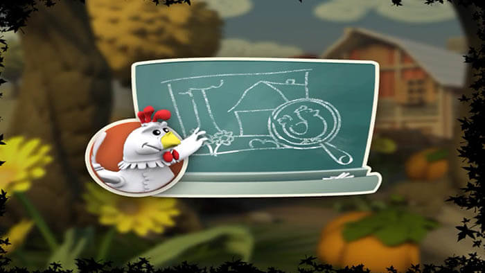an image of an animated chicken near a chalk board