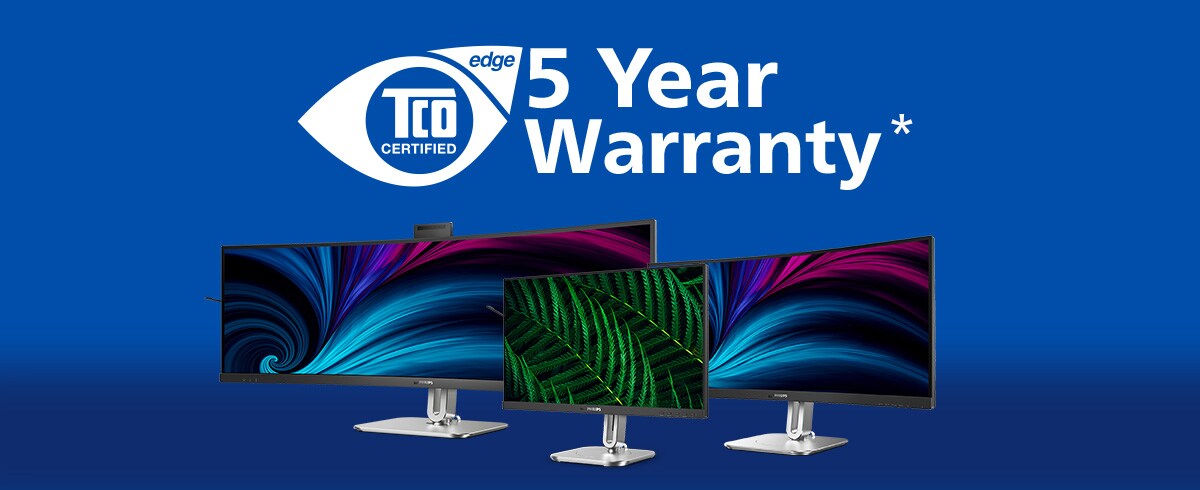 TCO tanúsítvánnyal rendelkező Philips monitorok és öt év garancia.