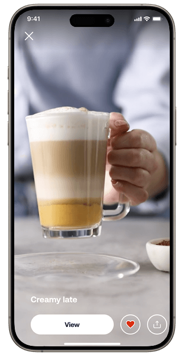 Pametni telefon sa zaslonom HomeID koji prikazuje recepte za kavu
